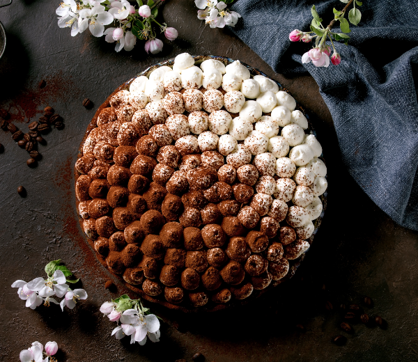 Tarte au tiramisu Maison Gisèle avec crème mascarpone et cacao
