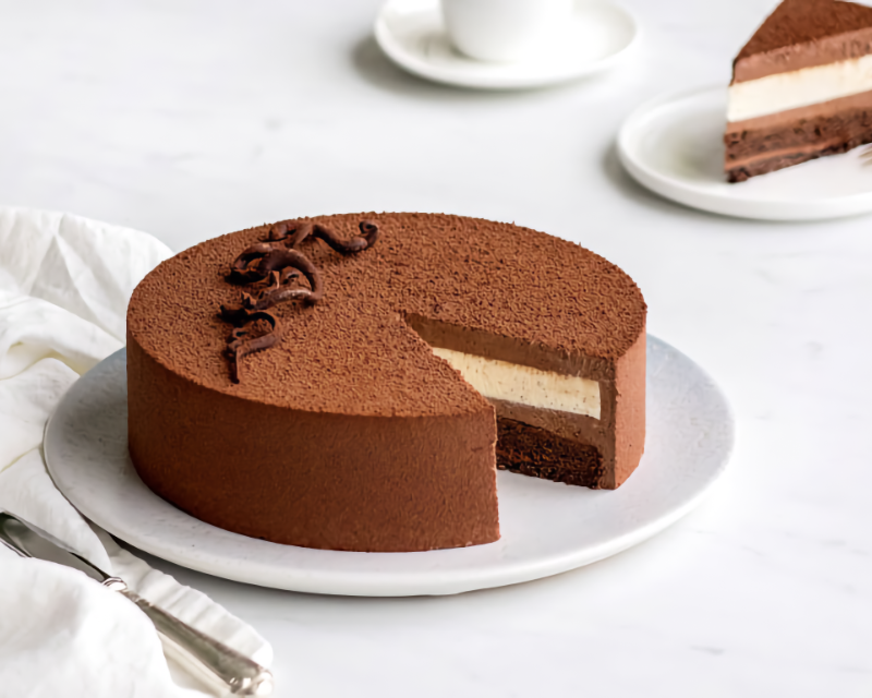 Entremet chocolat vanille Maison Gisèle avec mousse chocolat et cœur vanille