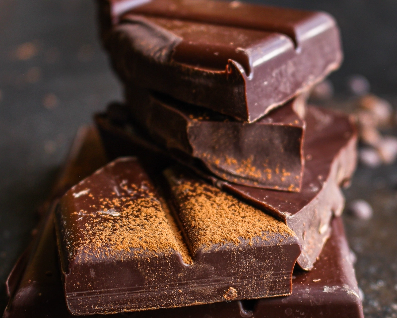 Carrés de chocolat noir pour atelier pâtisserie